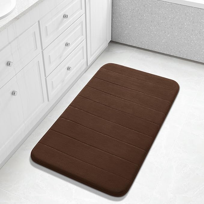 Yimobra Large Bath Mat 36"x24", Super Soft Quick Dry Memory Foam Bathroom Rug, Water Absorbent, Non Slip Backing Machine Washable for Tub Shower, Thick Comfort Support, Brown