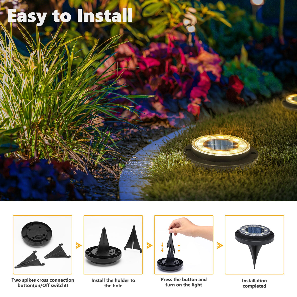 Solar Ground Lights, Warm White 12-Pack – 2-in-1 Waterproof Outdoor Disk Lights