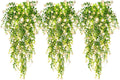 RECUTMS 3 Pcs Hanging Fake Plants Fake Vines Artificial Plants Large Faux Hanging Plant with 30 LED String Light, Artificial Greenery Wall Indoor Outdoor(White)