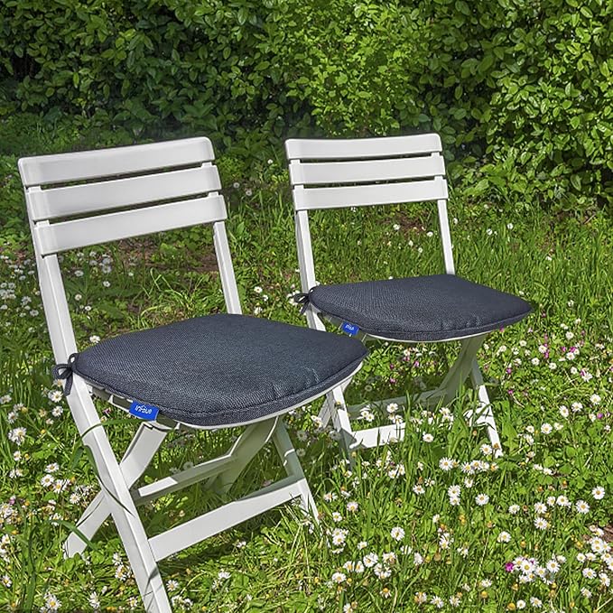 SleepMan Outdoor 17"x16" Chair Cushions with Ties Set of 4, Water Resistant All Weather U-Shape Seat Pads for Patio Garden Furniture Indoor Fade Resistant Patio Cushions (Grey Black)