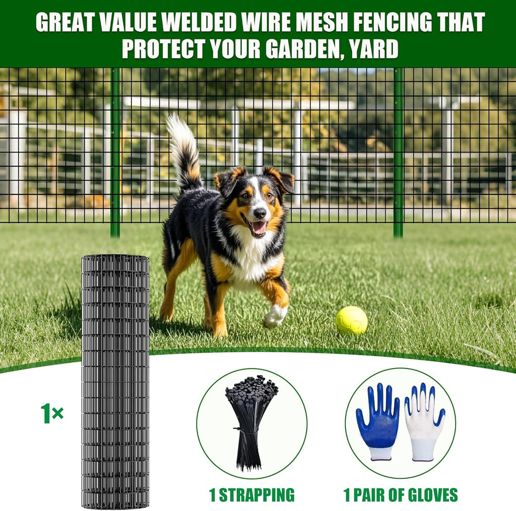 48 in x 25 ft Welded Wire Mesh Fence, 2 in × 3 in 15GA Black PVC Coated Garden Fencing Roll, Dog Barrier for Vegetable Yard, Poultry Netting,Heavy-Duty Border Fencing