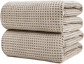 POLYTE Microfiber Quick Dry Lint Free Bath Sheet, 70 x 35 in, Set of 2 (Beige, Waffle Weave)