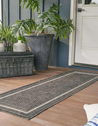 Unique Loom Outdoor Border Collection Area Rug - Soft Border (2' 7" x 10' Runner, Black/ Ivory)