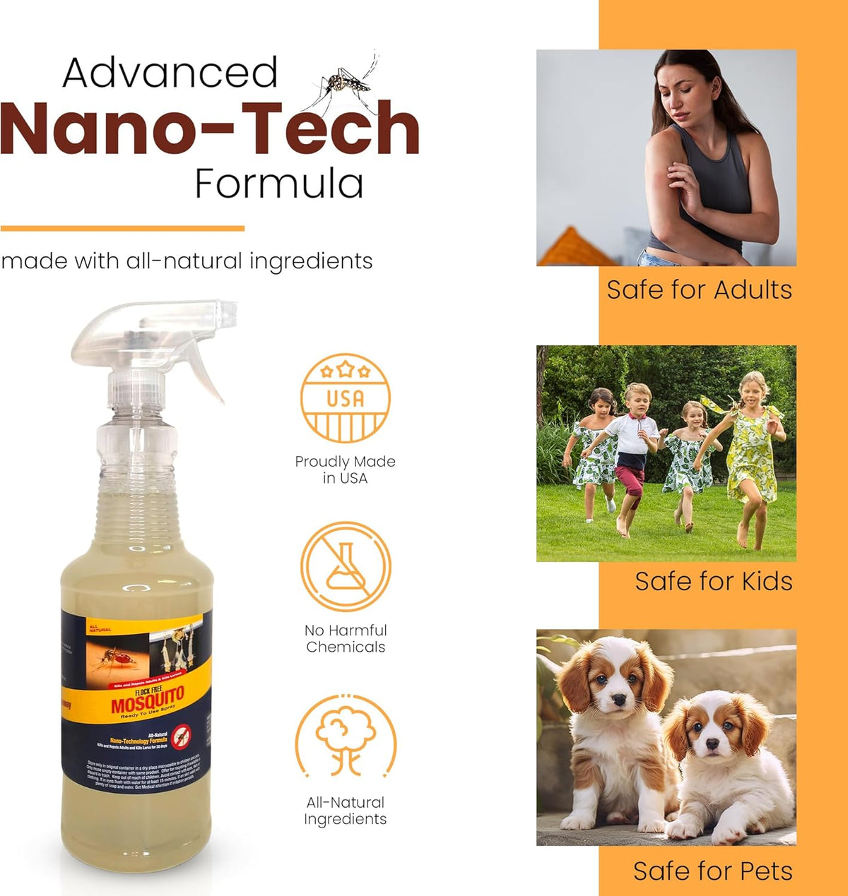 Natural Mosquito Control Ready to Use Spray, Repels Mosquitoes, Ticks, Fleas, Flies, Gnats, and Chiggers Away (32 oz Ready to use)
