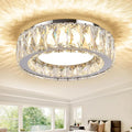 11 Inch Chrome Modern Luxury Crystal Flush Mount Ceiling Light Fixture,5CCT 3000K-6000K 24W,Round Small Dimmable Led Chandelier Hallway Lighting for Entryway,Kitchen,Bedroom,Laundry Room