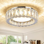 11 Inch Chrome Modern Luxury Crystal Flush Mount Ceiling Light Fixture,5CCT 3000K-6000K 24W,Round Small Dimmable Led Chandelier Hallway Lighting for Entryway,Kitchen,Bedroom,Laundry Room