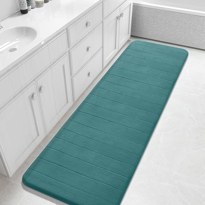 Yimobra Bathroom Runner Rugs 72"x24" Non Slip Washable Memory Foam Bath Mat, Super Soft Water Absorbent Hallway Carpet for Vanity Tub Shower, Teal