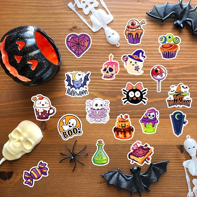 XZENTIRA, 100 PCS Halloween Stickers for Kids Teens Adults, Halloween Cartoon Pumpkin Themed Stickers, Vinyl Waterproof Holiday Party Stickers, Halloween Holiday Party Favors Gifts