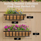 VOXOR Railing Planter Boxes, Heavy Duty Window Box Planters, Adjustable Balcony Planters for Railing Hanging, with Coco Liner for Deck, Porch, and Patio Gardening (2 Pack, 24 Inch)