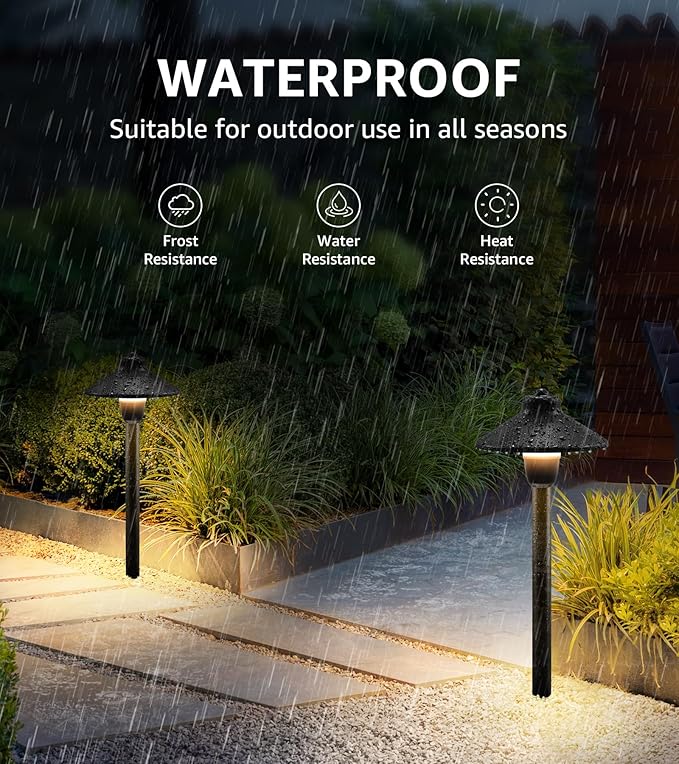 SUNVIE Low Voltage Pathway Lights LED Landscape Lighting 3000K Waterproof Landscape Path Lights 3W Low Voltage Landscape Lighting for Walkway Yard ETL Listed Cord, 12 Pack