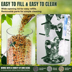 FEED GARDEN Metal Bird Feeder- 6 Port Tube Feeder for Outdoors with Metal Lid, Easy Fill & Clean, Weather Resistant, 13 Inch