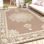 Yamaziot Outdoor Rug 8x10 Ft, Waterproof Plastic Straw Patio Rug, Reversible Backyard Carpet UV Resistant Portable RV Mat Clearance, Large Indoor Outdoor Rug for Patio, Porch, Deck, Balcony, Brown