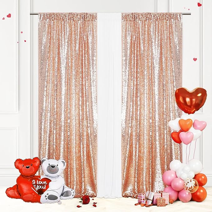 Eternal Beauty Sequin Backdrop Curtains, 2x8 Ft-2 Panels Rose Gold Back Drop for Shimmer Photography Party Wedding Birthday Decor