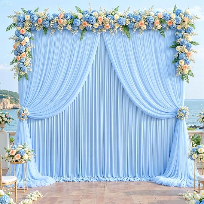 Baby Blue Tulle Backdrop Curtain for Parties Wedding,5ft x 10ft Wrinkle Free Curtain Backdrop,2 Layer Drapes for Backdrop,Polyester Back Drop for Bridal Shower Birthday Baby Shower Photography
