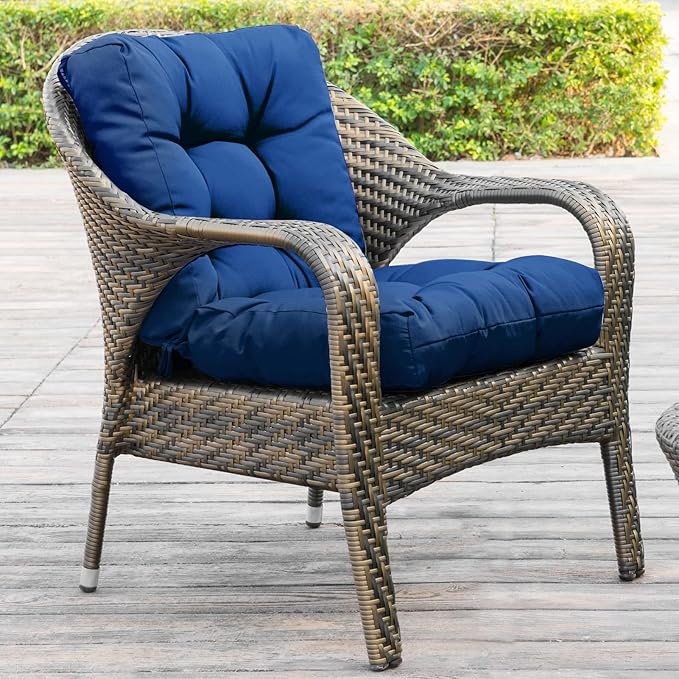 QILLOWAY Outdoor Chair Cushion for Patio Furniture, Waterproof Patio Cushions Set of 2 with Ties, Fade Resistant Replacement Pads for Outdoor Rocking Chairs,Royal Blue
