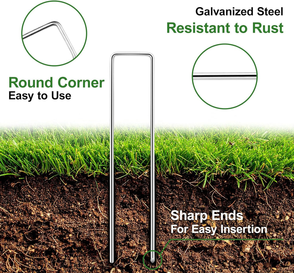 6 Inch Garden Stakes, 50 Pack Landscape Staples Anti-Rust 11 Gauge Galvanized Ground Stakes Pins for Yard Fabric, Lawns, Weed Barriers, Landscape Fabrics, Irrigation Hose