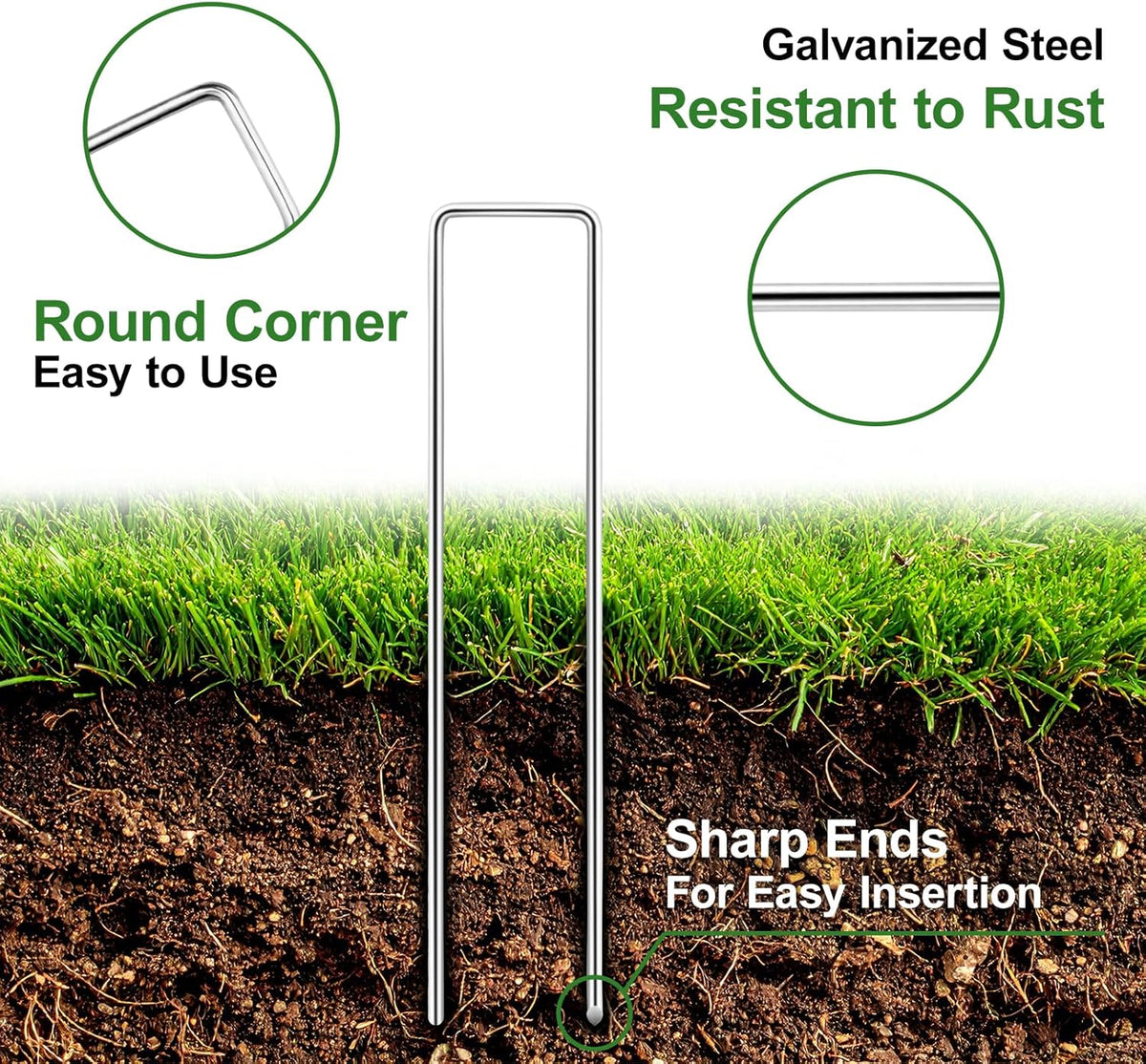 6 Inch Garden Stakes, 50 Pack Landscape Staples Anti-Rust 11 Gauge Galvanized Ground Stakes Pins for Yard Fabric, Lawns, Weed Barriers, Landscape Fabrics, Irrigation Hose