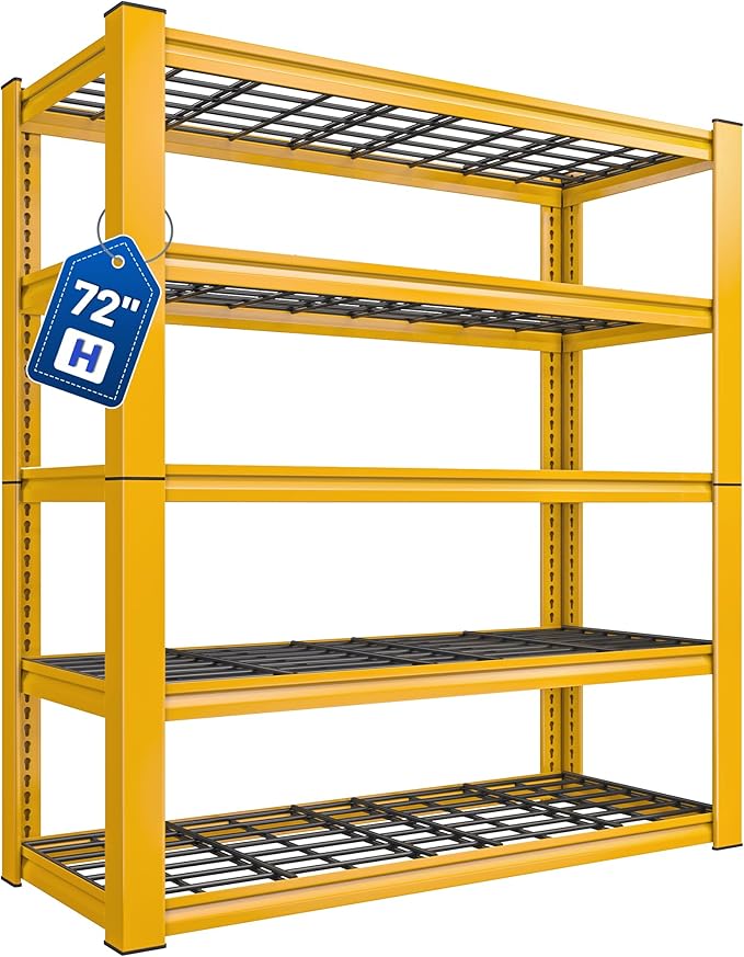 REIBII 72''H Garage Shelving 3010 LBS Storage Shelves Adjustable Metal Shelving 5 Tier Metal Shelves for Storage Industrial Shelf for Pantry Kitchen Basement 72" HX35.5 WX16 D