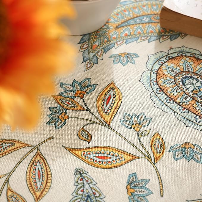 patdrea Designer Vintage French Long Rectangle Table Cloth,Italian Floral Wrinkle Free Farmhouse Tablecloth,Decor Table Cover for Kitchen Dining,Christmas,Tea Party,Thanksgiving,63"x87"-Lysaniya