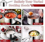 P&P CHEF 1 Quart & 2 Qruat Saucepan with Lid Set, Stainless Steel Small Cooking Pot Induction Sauce Pan for Pasta Soup, Ergonomic Handle & Tri-ply Base, Dishwasher Safe, 2 Pan