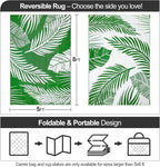 Waterproof Outdoor Rug 5x8ft, Green Leaf Reversible Plastic Straw Mat for Patio RV Deck Porch Backyard Balcony Camping Picnic Beach Indoor Outdoor Carpet, Green&White