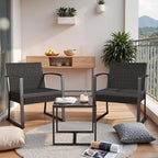 Homall Resin 3 Pieces Patio Furniture Set, Outdoor Bistro Set with Cushions and Glass Table, Conversation Set Rattan Chair for Porch, Balcony, Poolside, Garden (Black)