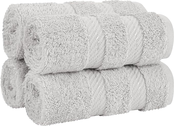 American Soft Linen Luxury Washcloths for Bathroom, 600 GSM 100% Cotton 4 Piece Turkish Wash Cloth Set, 13x13 in Soft Rags for Body and Face, Silver Gray Washcloths