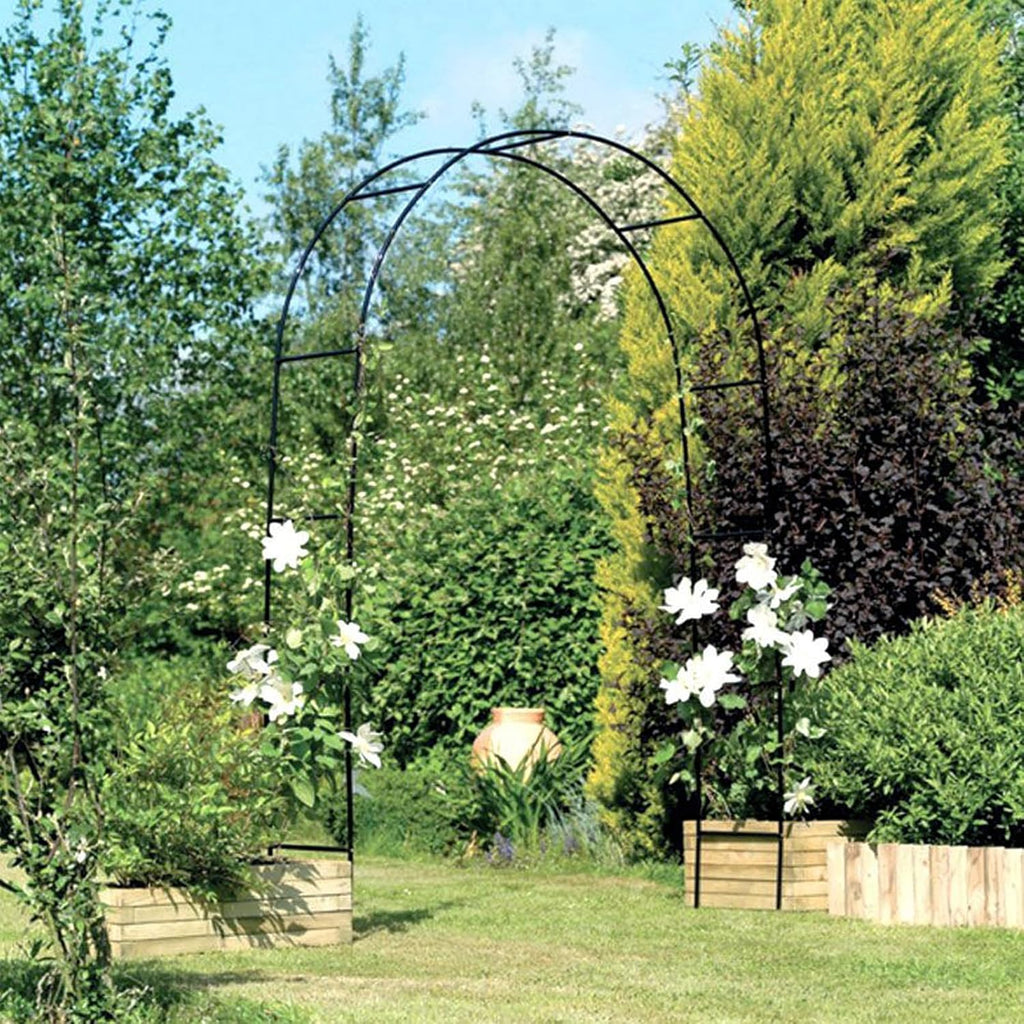 Skypatio Outdoor Flower Garden Arch Trellis 7.8Ft High x 4.6Ft Wide, Metal Garden Pergola Arbor for Climbing Plants, Black