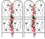 4 Pack Metal Garden Trellis 86.7" Tall Outdoor Climbing Plant Support for Roses, Flowers, Rustproof Durable Black Galvanized Tube, Lawn Garden Fence Decor Screen (4, Black dragonflies-86.7" H)