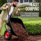 Best Choice Products Dual-Wheel Wheelbarrow Garden Cart - 500 lb Capacity, Extra-Large Wheels, Built-in Stand, for Yard, Garden & Landscaping - Black