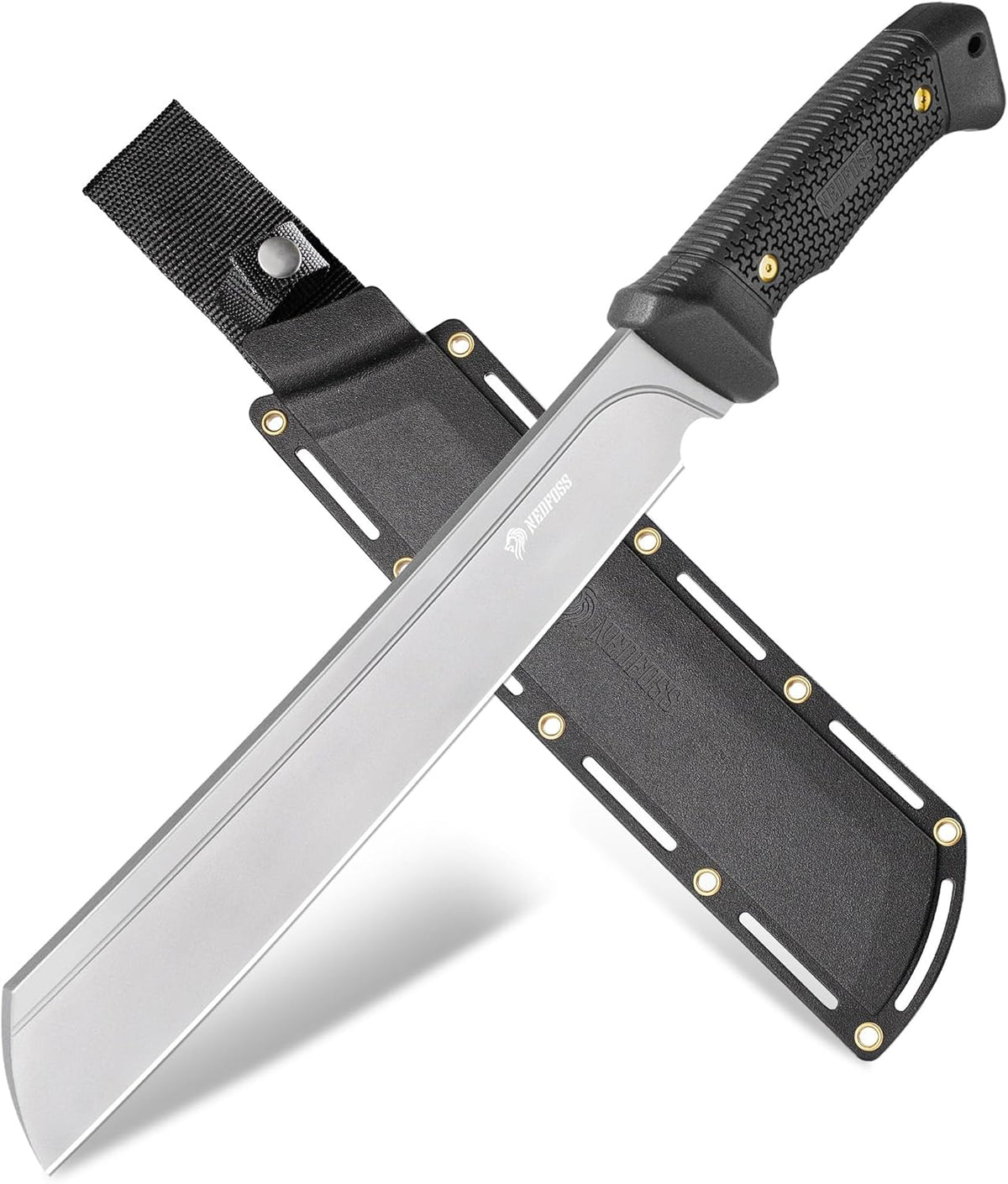 NedFoss 16" Survival Machete with Sheath, D2 Steel 0.22" Thick Full Tang Blade Machete Knife with Flat Grinding, Machete for Cutting Trees, for Yard Work, Clearing Brush with TPE Handle