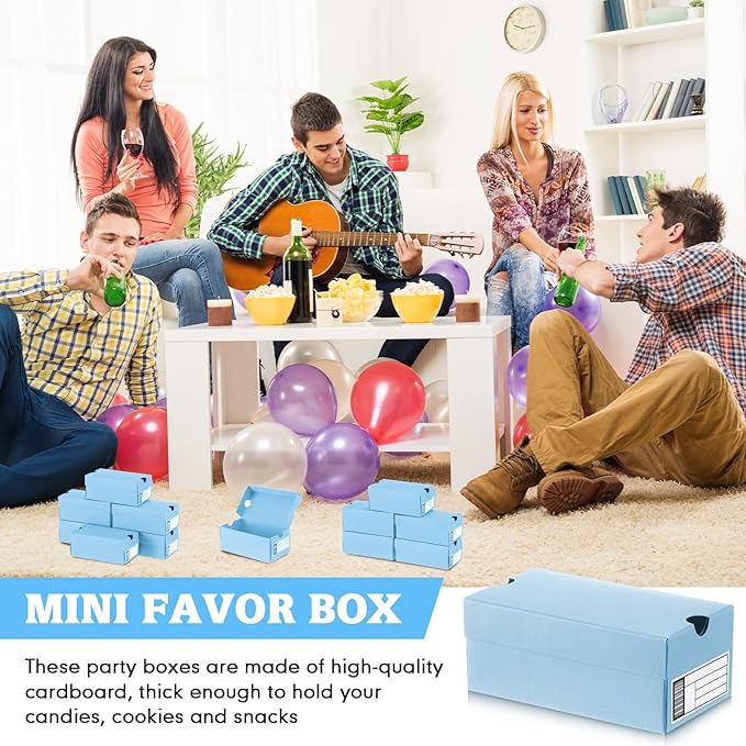 12 Sets Mini Shoe Gifts Boxes for Party Favors 4.7 x 2.5 x 2 Inch Sports Mini Sneaker Box with Editable Label for Candies Cookies Snacks (Light Blue, 4.7 x 2.5 x 2 Inches)