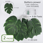 RECUTMS Monstera Leaf String Lights 2 Pack, 20LED Tropical Artificial Rattan Palm Green Leaves Wall Hanging Vine Greenery,Outdoor Indoor Hawaiian Luau Jungle Safari Beach Theme Party Summer Decoration