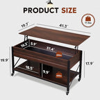 WLIVE Coffee Table, 41.3" Lift Top Coffee Table with 4 Wheels, Hidden Compartment, Storage Shelf and Lift Tabletop for Living Room, Reception Room, Espresso