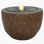 Sunnydaze Outdoor Water Fountain with LED Light - Polystone Oval Bowl Bubbler Water Feature with Pump - 13" H - for Patio, Garden, Deck, Relaxation and Stress Relief - Brown