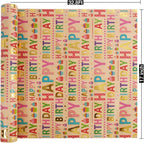 Aimyoo Colorful Birthday Wrapping Paper Roll - 17 Inch X 32.8 Feet - Gold Foil Happy Birthday Lettering & Cupcake Design Gift Wrap for Kids, Baby Showers