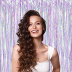2 Pack Iridescent Purple Foil Fringe Curtains, Glittering Tinsel Streamers Party Decorations,Mermaid Fringe Backdrop for Gir's Birthday, Bachelorette, Baby Shower Theme Party