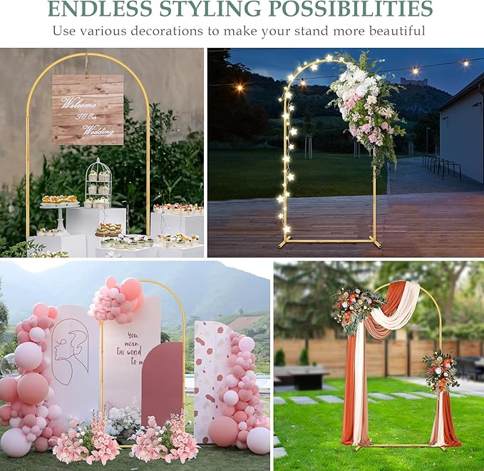 7.2FT Arch Backdrop Stand for Parties, Metal Balloon Arch kit Stand, Gold Wedding Arch Stand Frame for Gender Reveal Ceremony Birthday Anniversary Bridal Graduation Party Event Decoration