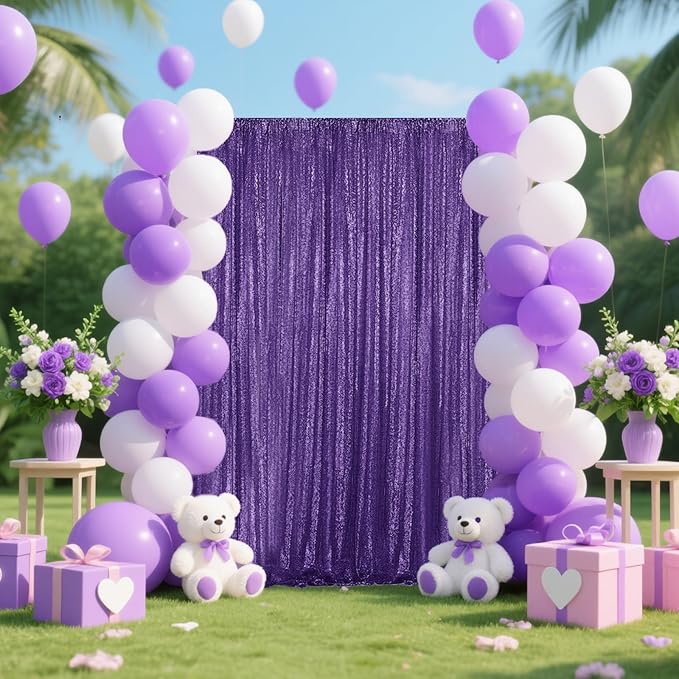 Purple Sequin Backdrop Curtain 2 Pieces 2FTx8FT Glitter Photography Backdrop for Party Wedding Birthday Christmas Decorations