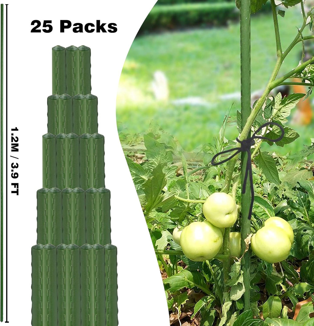Xiny Tool Garden Stakes, 25 Pack 4 Ft Steel Plant Garden Tomato Stakes with Plastic Coat for Climbing Plants (25 Pack 48 Inch)