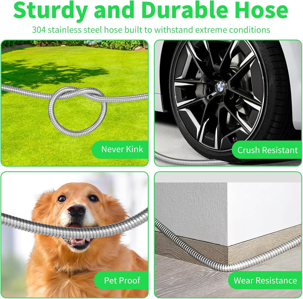 50FT Water Hose,Lightweight, Puncture & Rust Proof Heavy Duty Stainless Steel Metal 50FT Garden hose for Yard, RV, Garden, Outdoor