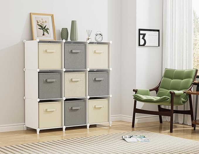 HOMIDEC Closet Organizers and Storage, 9 Cube Storage Organizer, Portable Closet Organizer Cubes Shelves for Clothes, Bedroom, Kids Room, Bathroom, Wardrobe, White
