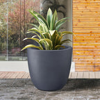 Kante 18 Inch Dia Round Concrete Planter, Indoor Outdoor Large Plant Pot with Drainage Hole and Rubber Plug for Home Patio Garden, Charcoal