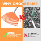 Leaf Rake16.5 Wide Adjustable Handle Leaf Rake - Plastic Head, Lightweight, Soft & Lawn-Friendly - Ideal for Women & Kids - Orange