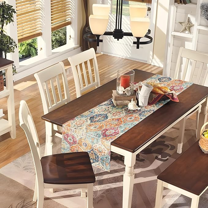 Snycler Table Runner Boho Table Runners Vintage Elegant Farmhouse Table Center Linen Decor for Home Dining Party Entrance (13x48 Inch) Boho-Yellow