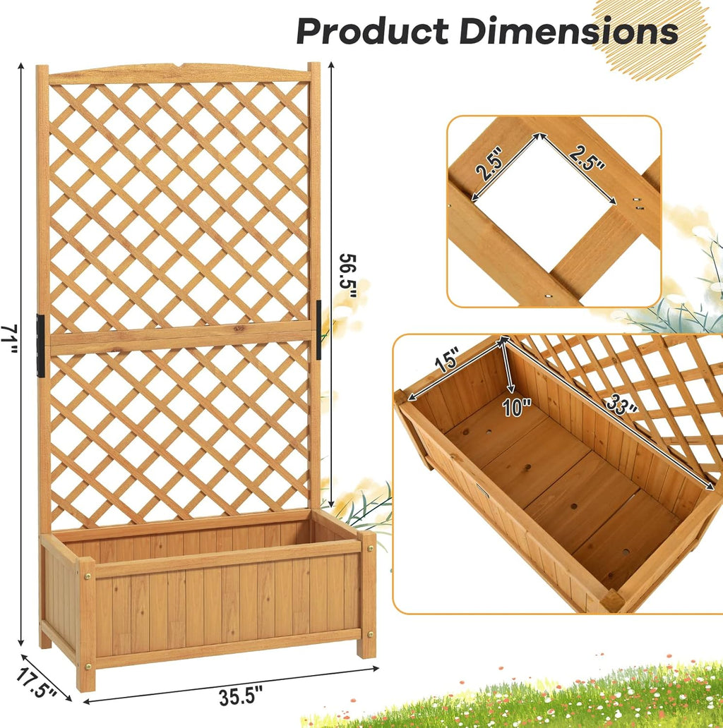 S AFSTAR Raised Garden Bed with Trellis, Indoor & Outdoor Wood Elevated Plant Container with Diamond Shaped Trellis & Drain Hole, Above Ground Garden Bed for Vine Climbing Plants