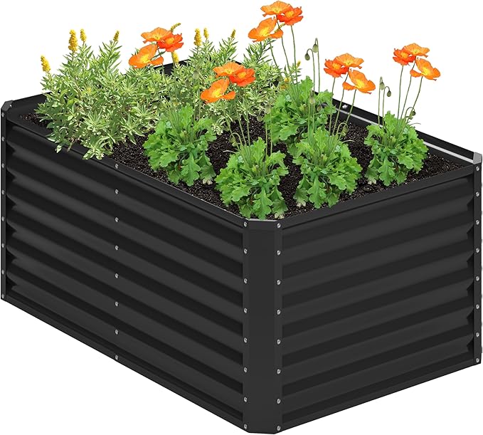 4x2x2FT Galvanized Raised Garden Bed,Planter Raised Beds-Metal Garden Box,Large Plant for Outdoor Planting, Vegetables Bed，Flower,herb-Black
