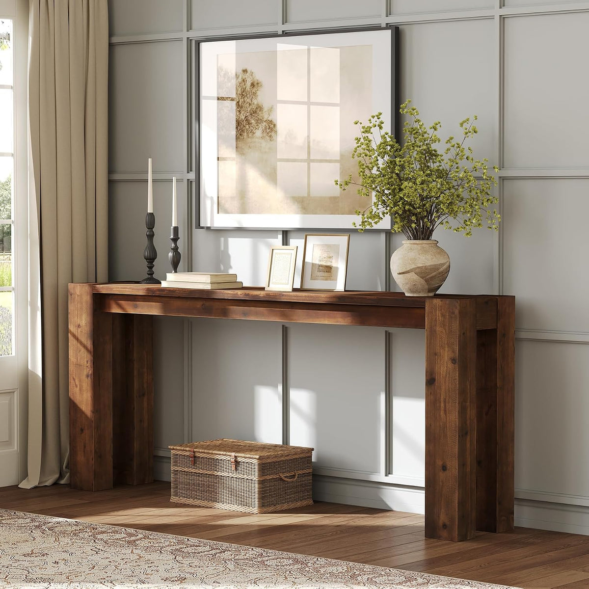 Solid Wood Console Table for Entryway, 70.9-Inch Extra Long Farmhouse Sofa Table Behind Couch, for Living Room, Foyer, Hallway, Entrance, Rustic Brown