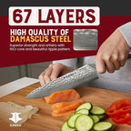 KANKA Chef Knife Damascus Steel 8" - 67 Layer Professional Steel, 10Cr Core, Razor-Sharp 62 HRC Edge, Ergonomic G-10 Fiberglass Handle, Wood Sheath INCLUDED – Chef Kitchen Knife for Precise Cutting