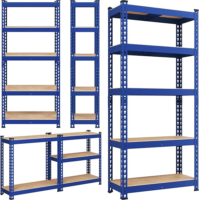 Yaheetech Storage Shelves 5 Tier Garage Shelving Heavy Duty Garage Shelves Adjustable Metal Shelving Unit Utility Rack Industrial Shelving for Warehouse Pantry Closet, 27.5" W x 12" D x 60" H, Blue